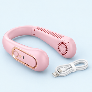 Ventilador de cuello rosado con cable de carga USB